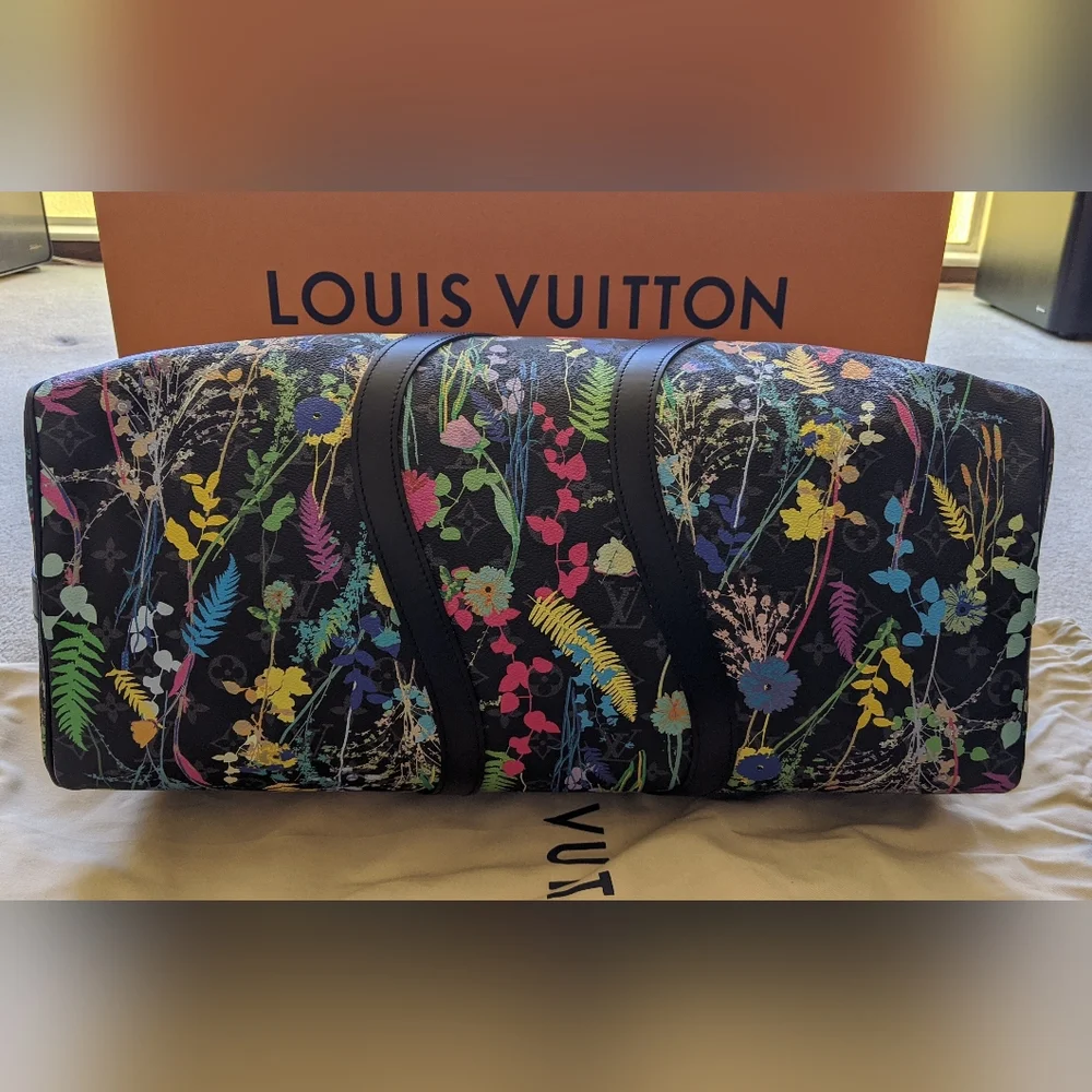 Louis Vuitton Monogram Eclipse Foliage Keepall Bandouliere 50